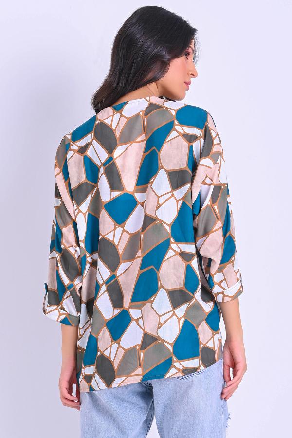 CAMISA ESCOTE V MANGA LARGA ESTAMPADA